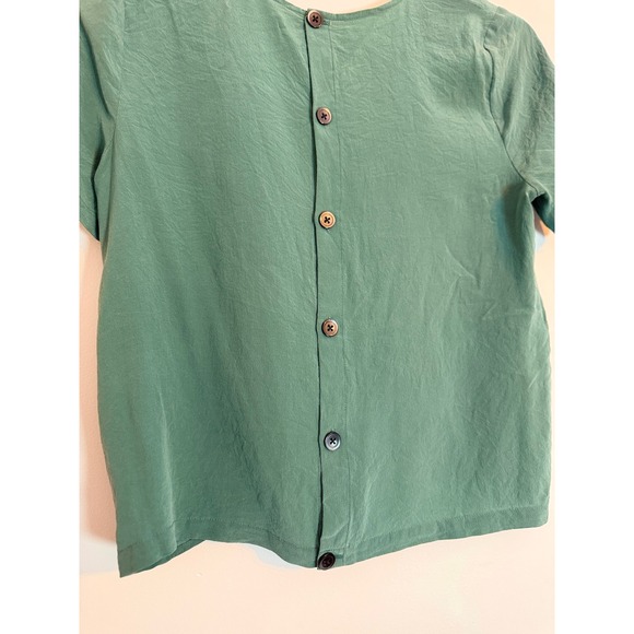 Madewell Silk Button Back Tie Tee in Green Size Medium Blouse - Picture 3 of 8